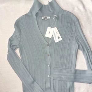 New with Tags! VINCE Knit Cotton Ribbed Button Up Cardigan Gray/Blue Size XS
